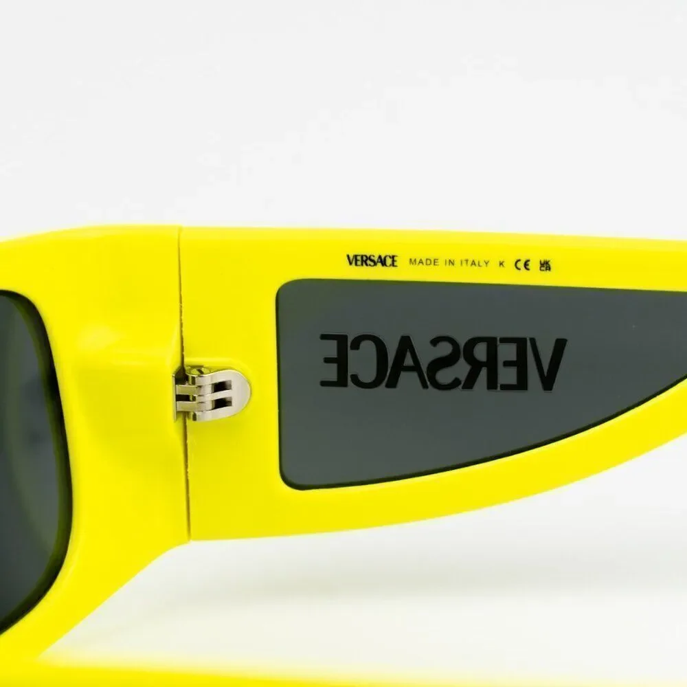 NEW Versace VE4482 544987 Yellow Fluo Dark Grey Rectangular Unisex Sunglasses